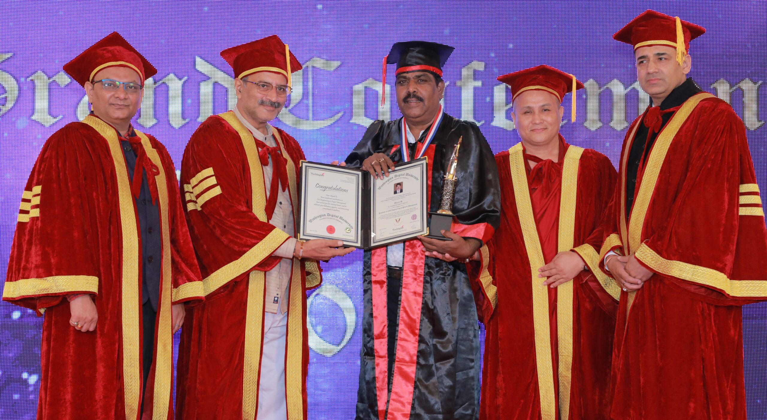 Mr. Murali received Honorary Doctorate Award for Project Management (Civil) from Washington University - USA
